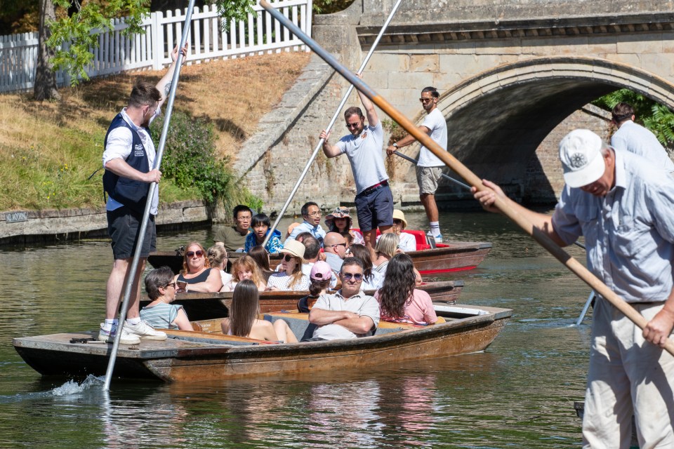 People out punting on the River Cam in Cambridge on Sunday in the hot weather