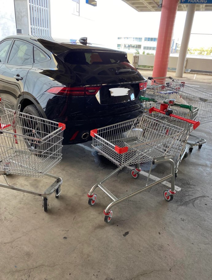 The car was eventually blocked in by five trolleys