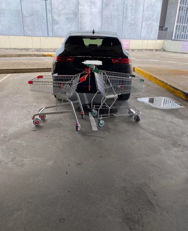 Two trolleys were left behind the car