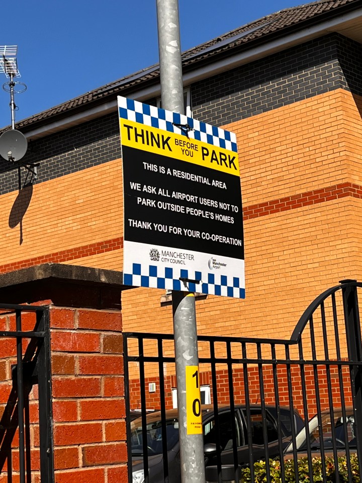 A 'think before you park' sign put up around the Wythenshawe estate