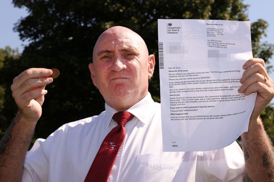 Damien Dove was shocked to get a letter from DWP threatening him to repay just 2p in housing benefit