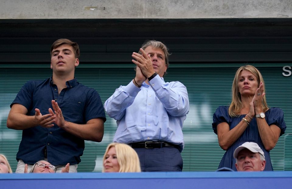 Todd Boehly and wife Katie applauding the team after watching their first match as Chelsea owners