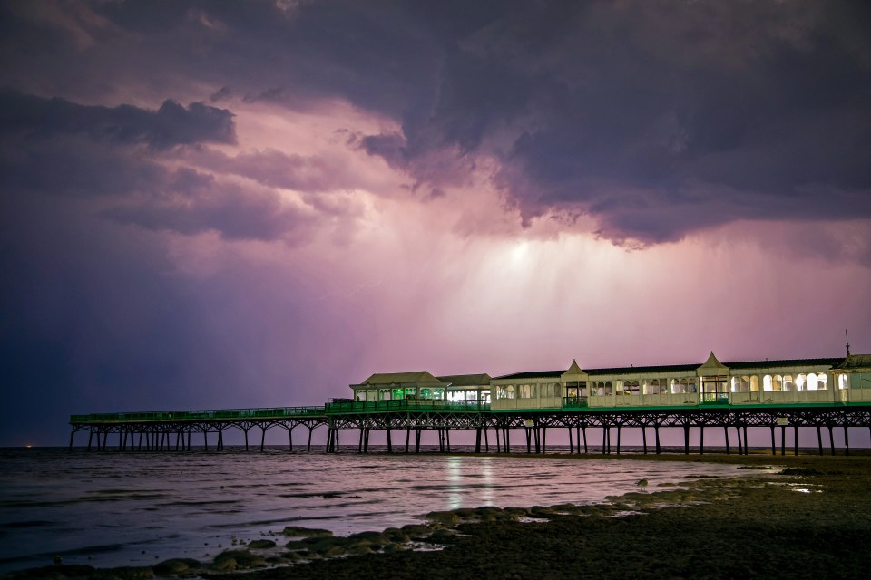 Lightning striking over Blackpool pier