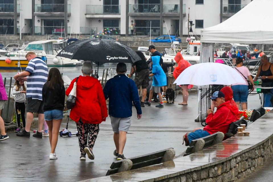 Sunseekers face the elements at West Bay in Dorset