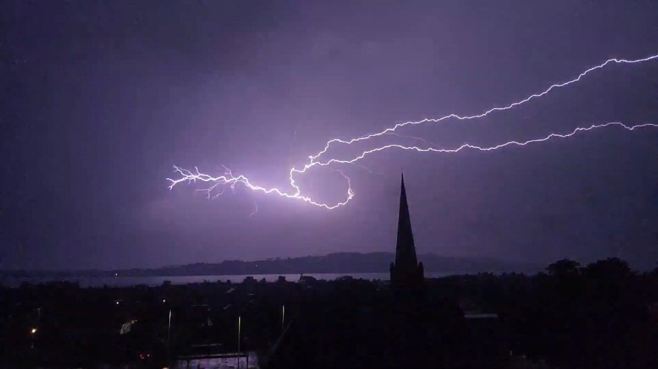 Lightning struck over Dundee, Scotland, today