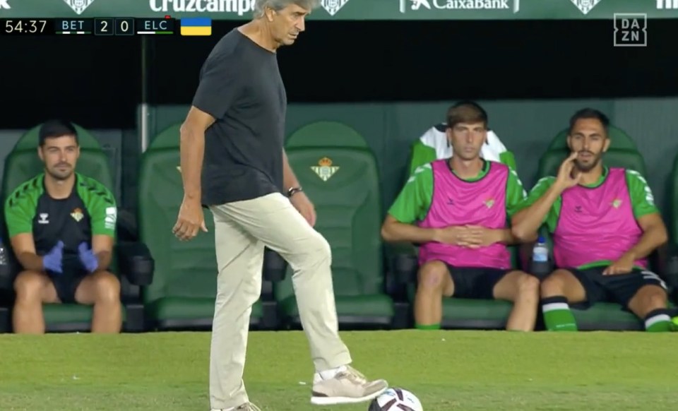 The Real Betis bench was amazed by manager Manuel Pellegrini's skill set