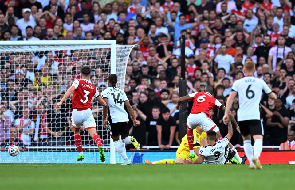 Aleksandar Mitrovic put Fulham in front after robbing Gabriel of possession