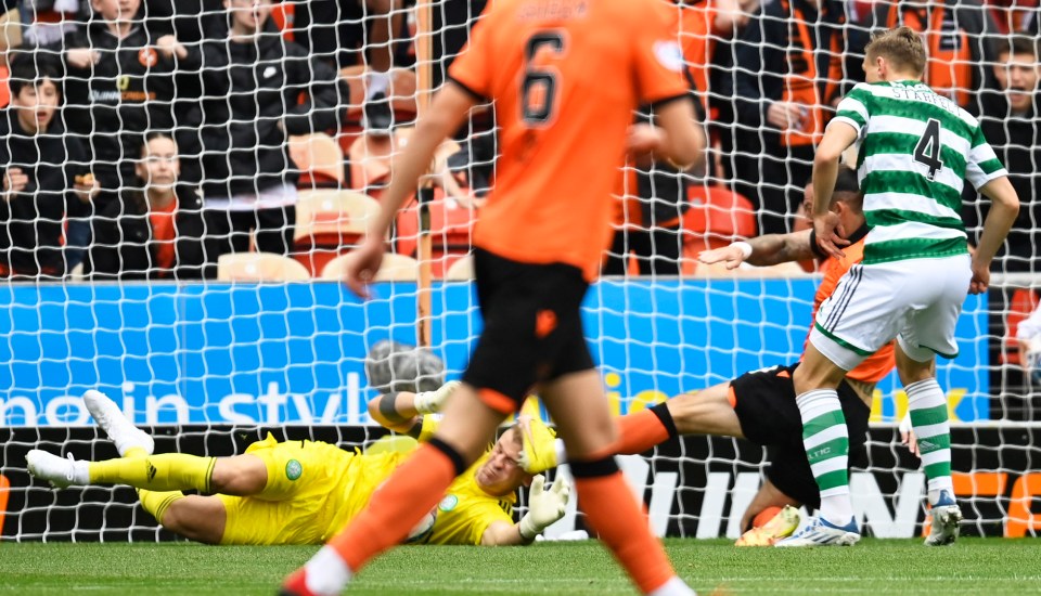 Joe Hart took a nasty whack to the head during Celtic’s 9-0 win at Dundee United