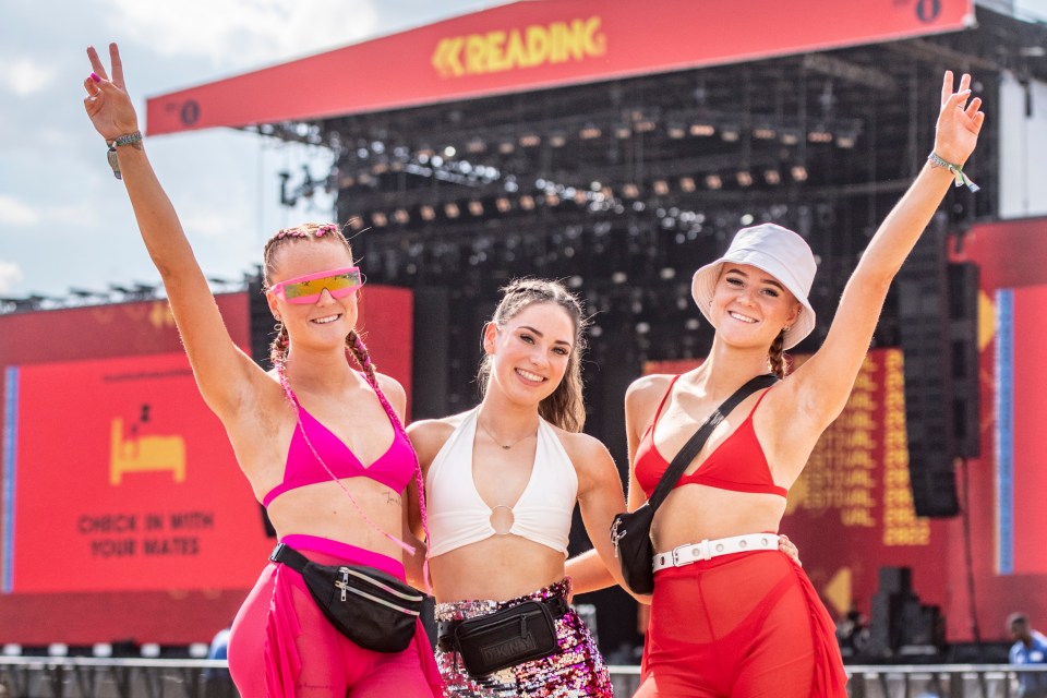 Twin sisters Cerys and Lowri Tanner with their pal Niamh Middleton at Reading Festival