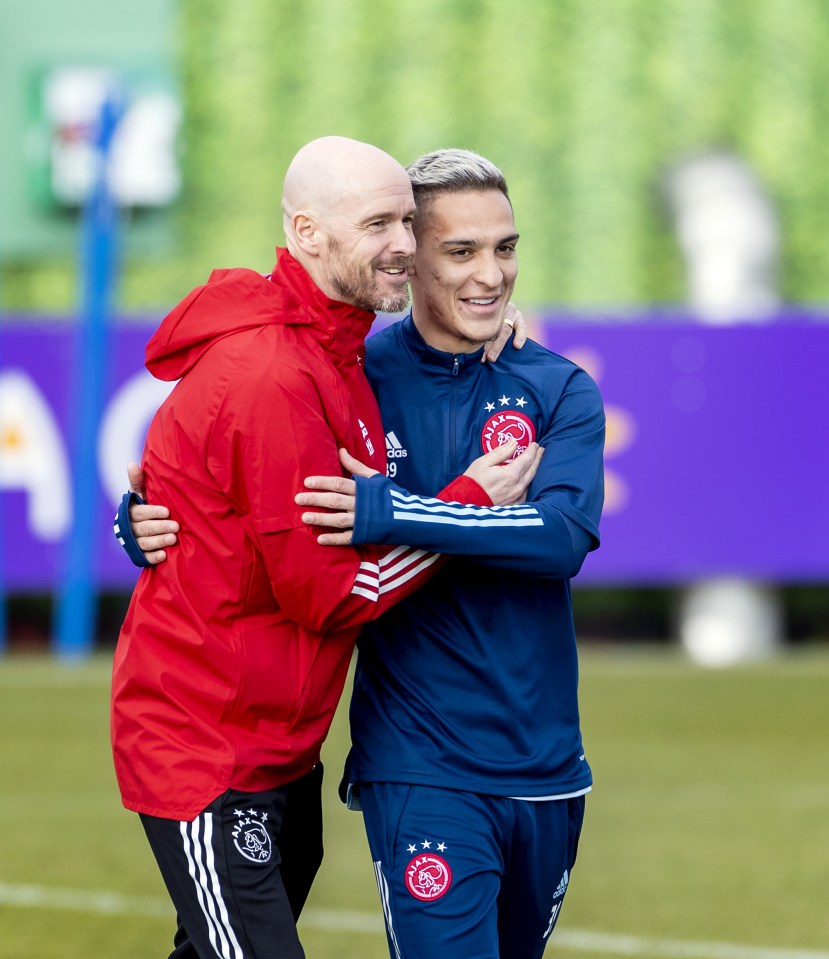 Antony with Manchester United boss Erik Ten Hag