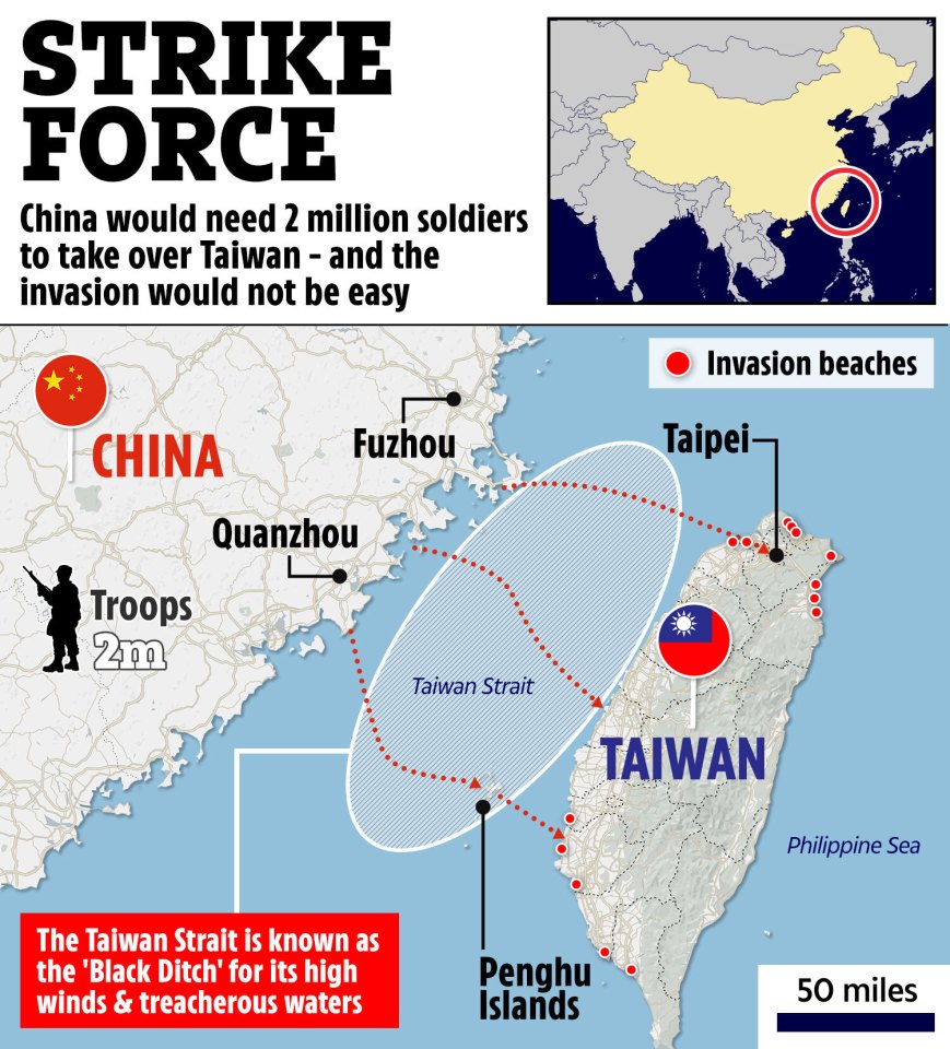 Some estimates predict China would need 2m troops to invade Taiwan