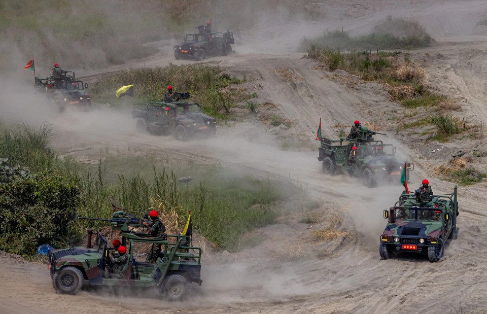 Taiwanese military personnel take part in a military exercise