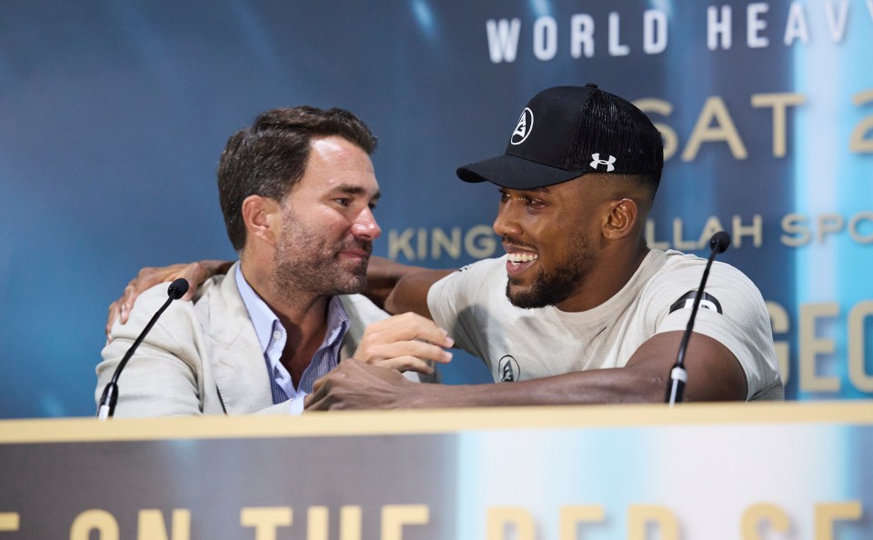 Promoter Eddie Hearn pictured with Anthony Joshua