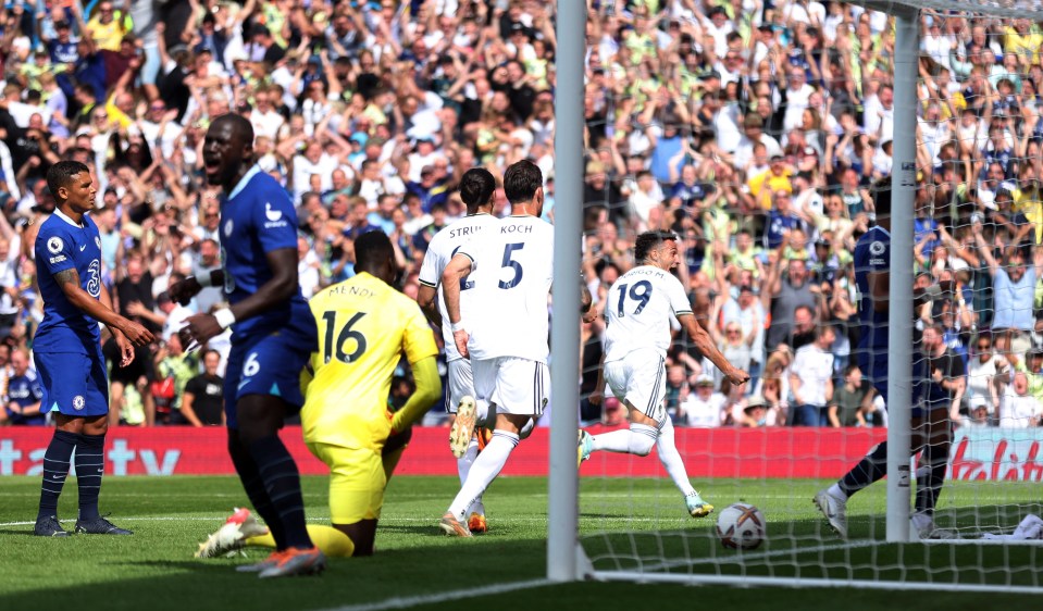 Rodrigo doubled Leeds’ advantage with a superbly taken header