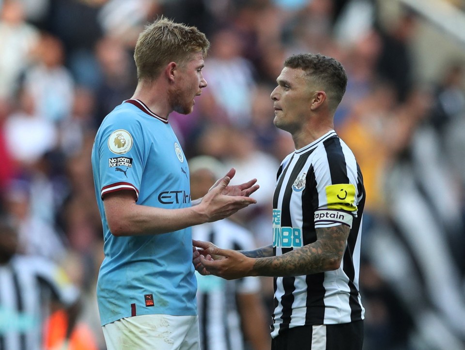 Kieran Tripper almost walked for a foul on Kevin De Bruyne