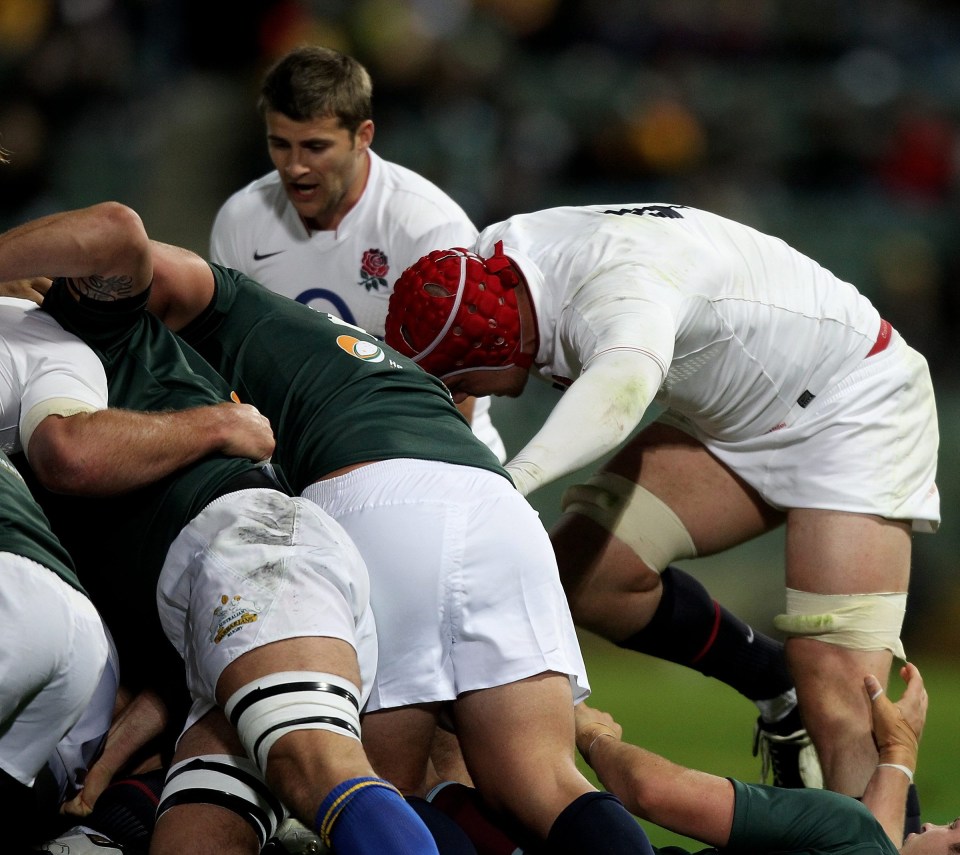 Dave Attwood the England lock rucks against the Australian Barbarians