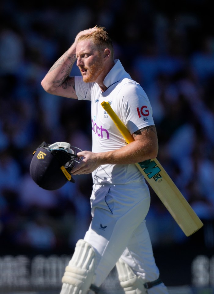 Skipper Ben Stokes shows his frustration as he was out for 20 and saw England slump to 149 all out for an innings defeat