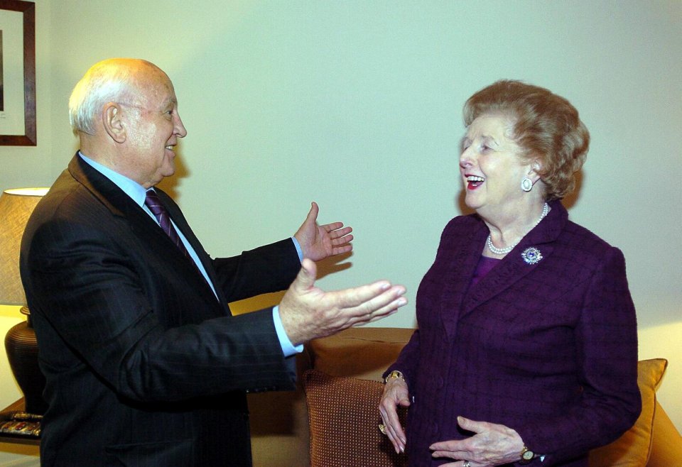 Mr Gorbachev shares a laugh with Lady Thatcher in 2005