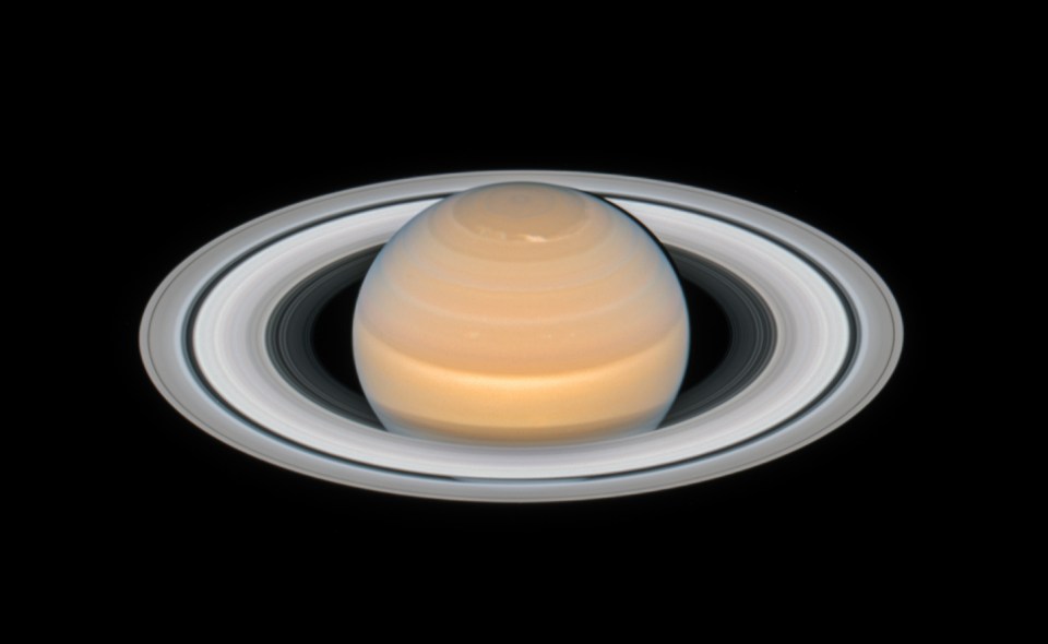 Earth's view of Saturn and its ring changes with time as the planet spins on its axis