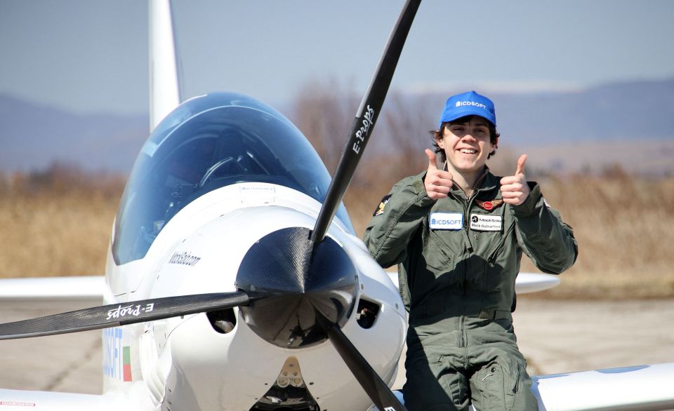 A pilot aged 17 has landed in Scotland in the final stages of his bid to to be the youngest to fly solo around the globe