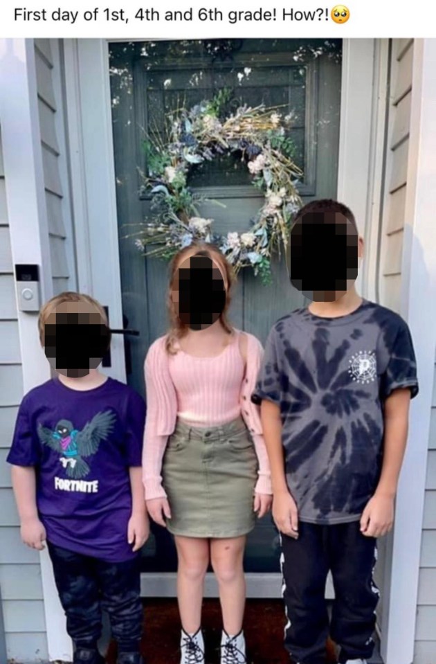 The snap in question shows three kids before they’re about to return to school