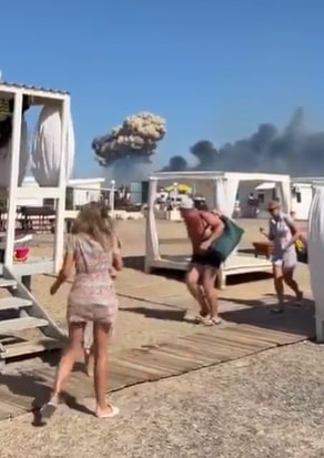 A huge mushroom cloud was seen over a Russian base after the first Ukrainian missile strike on Crimea on August 10