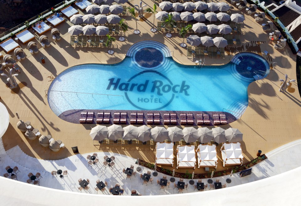 The Hard Rock Hotel in Tenerife has three pools and is located right on the Playa Paraiso beach, where guests will find bars with live bands and DJs