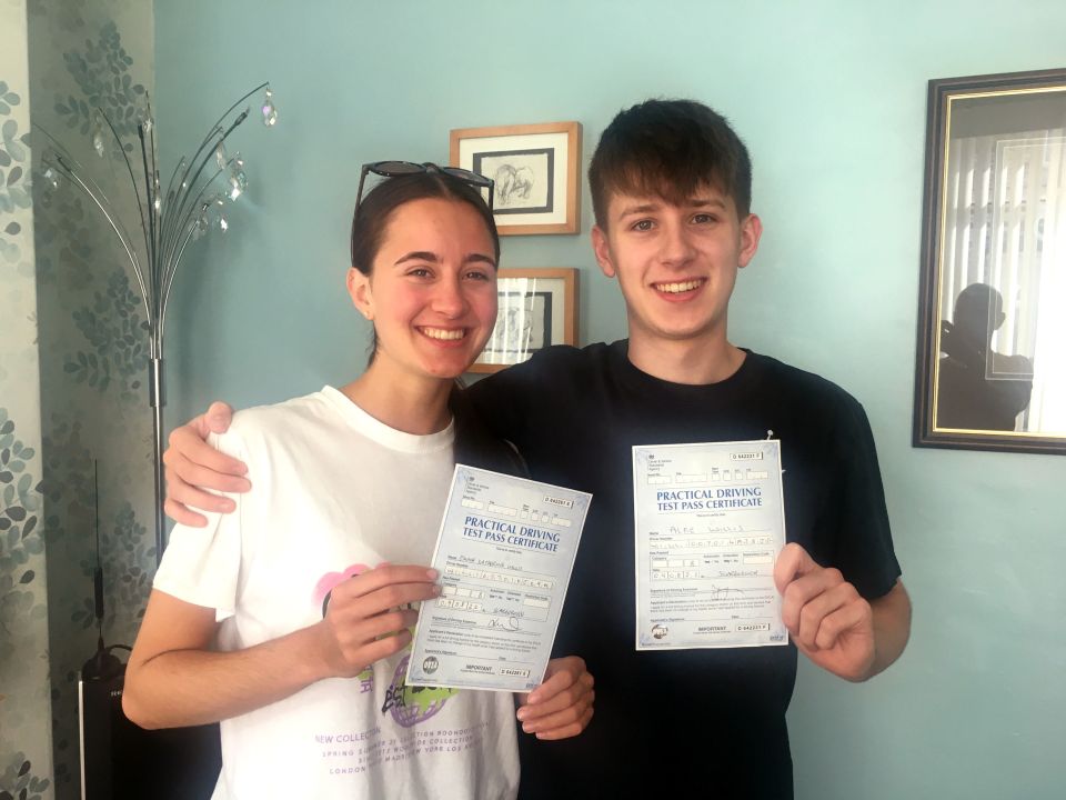 Twins Alfie and Emma Willis passed their driving tests in the same place at the same time on the same day