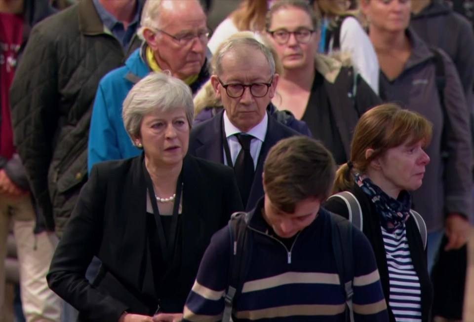 Former PM Theresa May with husband Philip paid their respects to the Queen