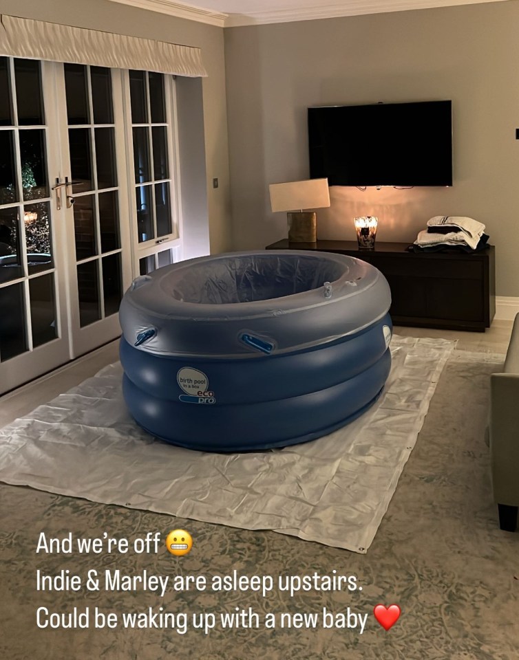 The fitness coach shared a photo of the home birthing pool