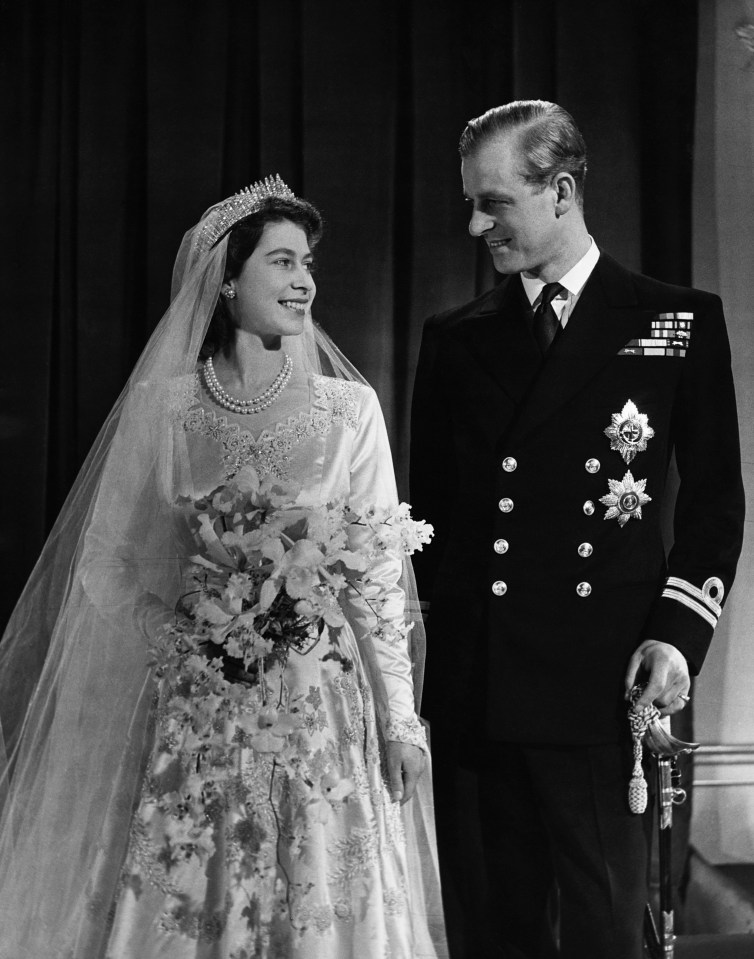 The Queen and Prince Philip on their wedding day in November 1947