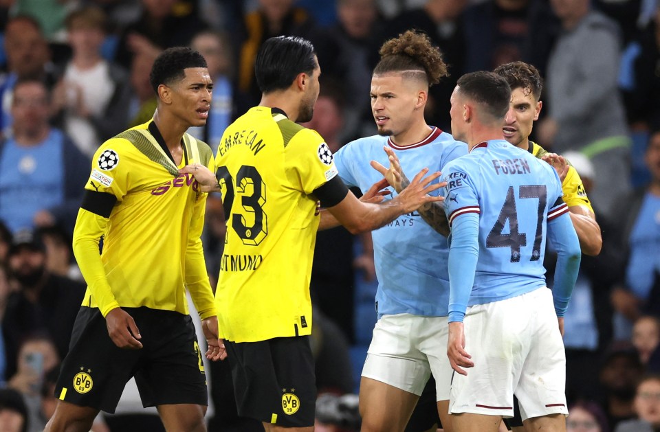 Jude Bellingham and Phil Foden squared up to each other at the Etihad