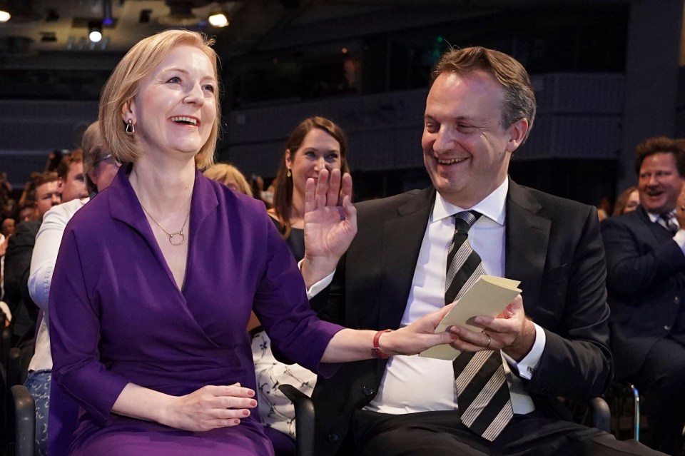 Liz Truss was congratulated by husband Hugh O'Leary upon hearing of her victory