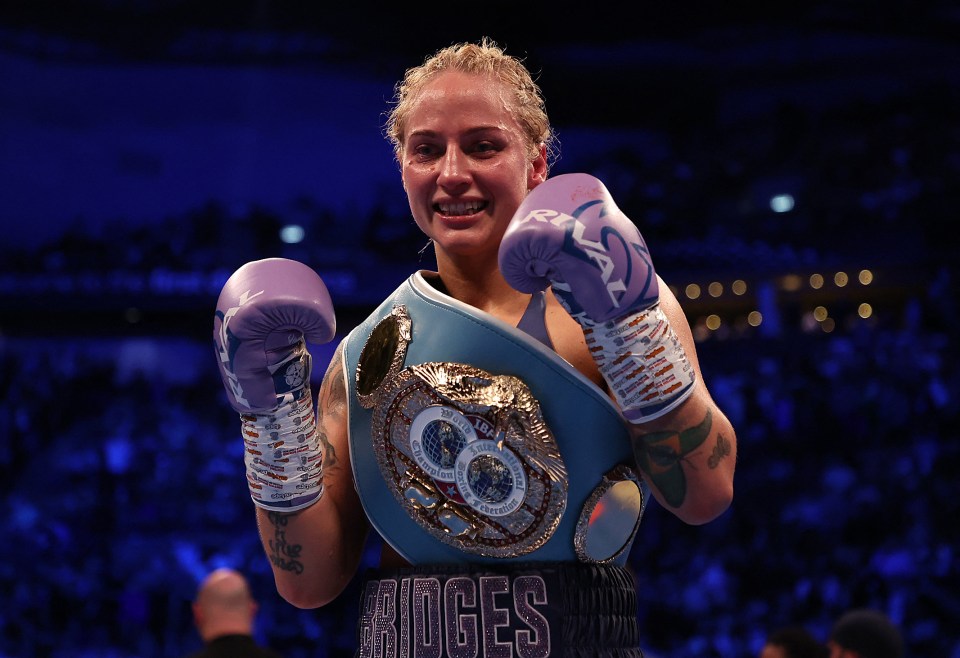 Bridges celebrates her victory after claiming the IBF bantamweight division title in March