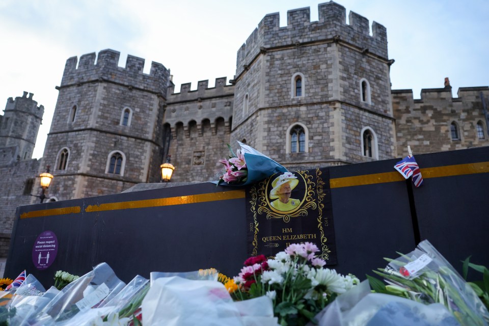 Tributes laid outside of Windsor Castle in Windsor, England