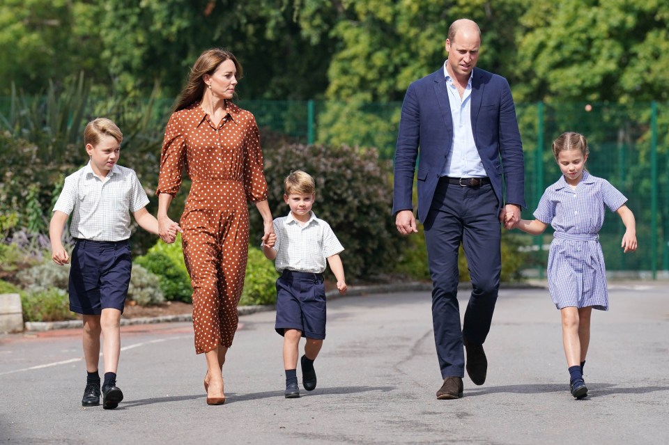 Prince George, Princess Charlotte and Prince Louis, accompanied by their parents the Duke and Duchess of Cambridge, arrive for a settling in afternoon at Lambrook School, near Ascot in Berkshire