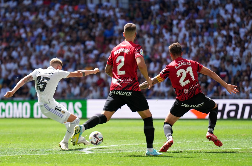 The Uruguayan smashes his shot into the back of the net