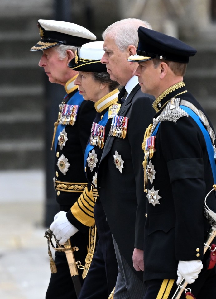 King Charles III led the Royal Family alongside his siblings Anne, the Princess Royal, Andrew, the Duke of York, and Edward, Earl of Wessex