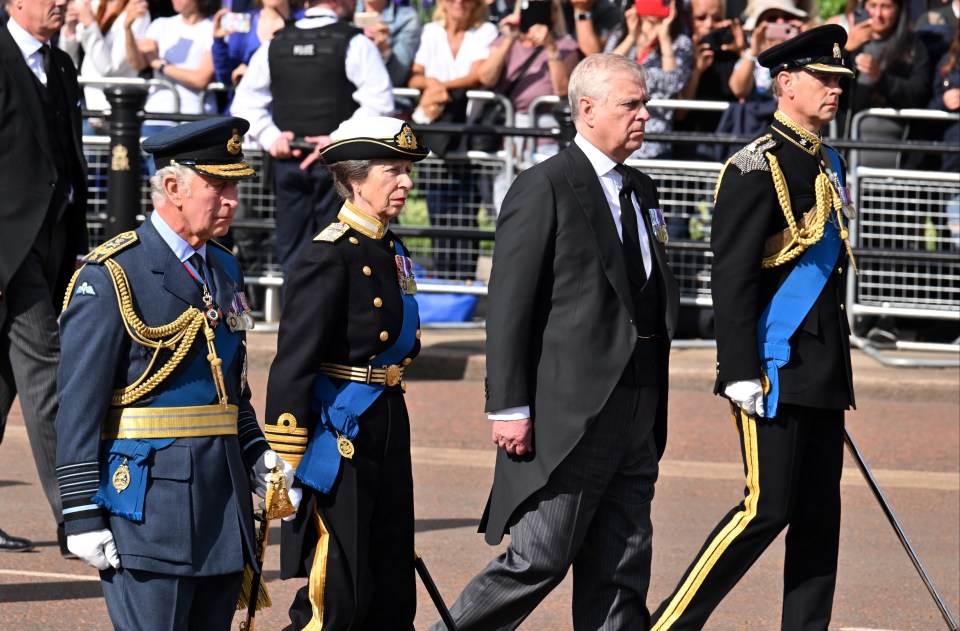 Charles walked alongside his siblings as they left Buckingham Palace