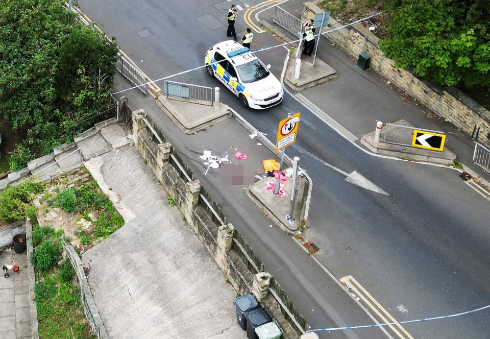 Blood was left on the pavement at the shocking scene