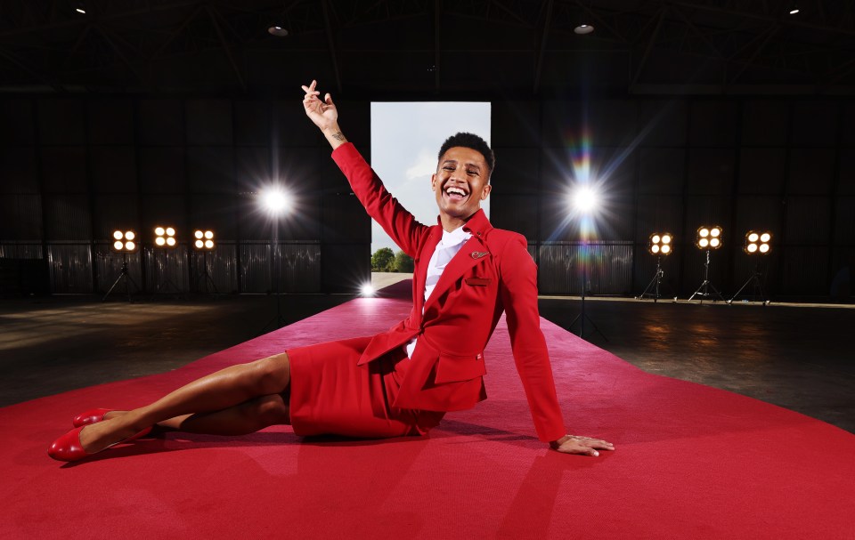 TikTok star Tyreece Nye models the iconic Virgin Atlantic uniforms to celebrate the change in the brand's gender identity policy, which champions individuality