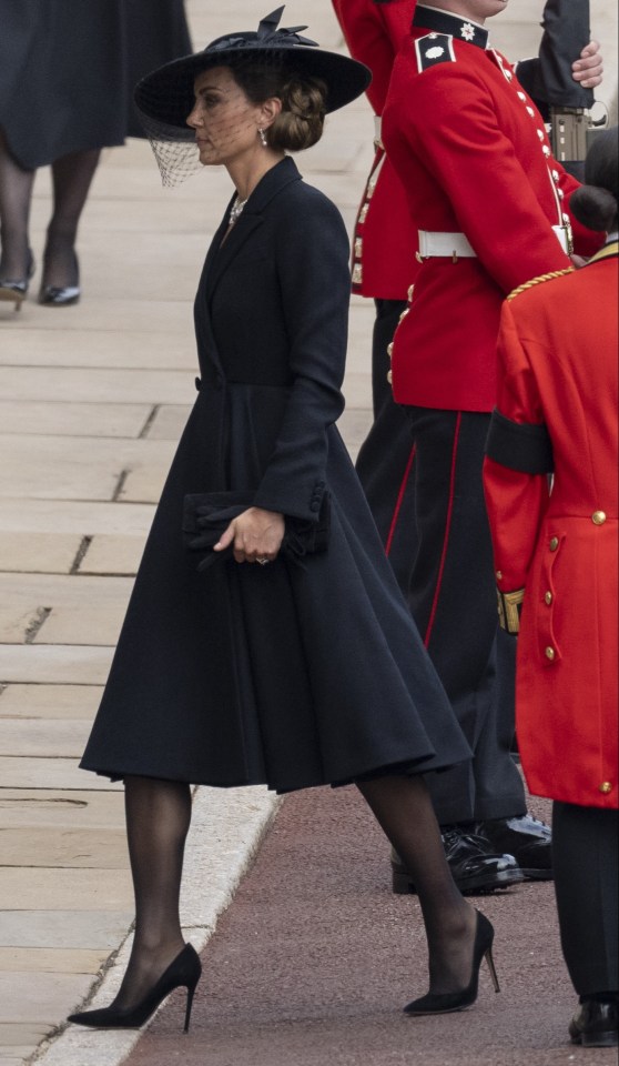 Kate, the Princess of Wales, chose black high heels to wear for Queen Elizabeth II's funeral