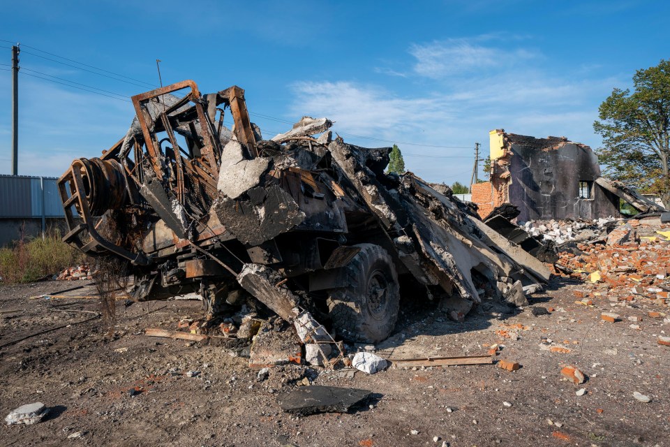 A destroyed armoured vehicle