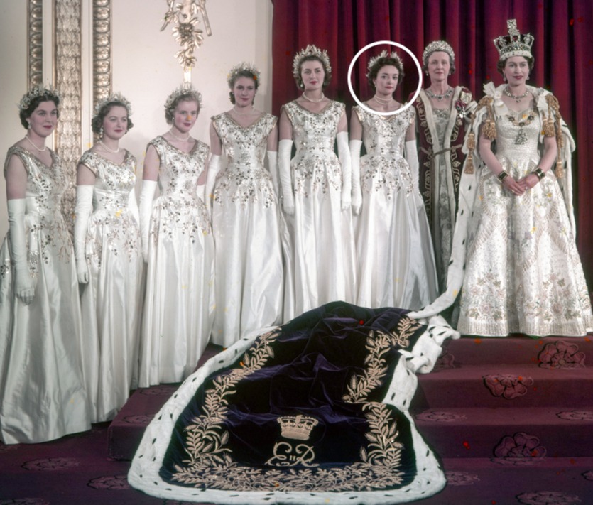 She was one of the Queen’s six maids of honour at her coronation in June 1953