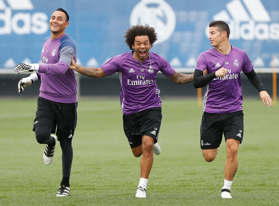 The Colombian (right) will reunite with Marcelo (centre) in Greece