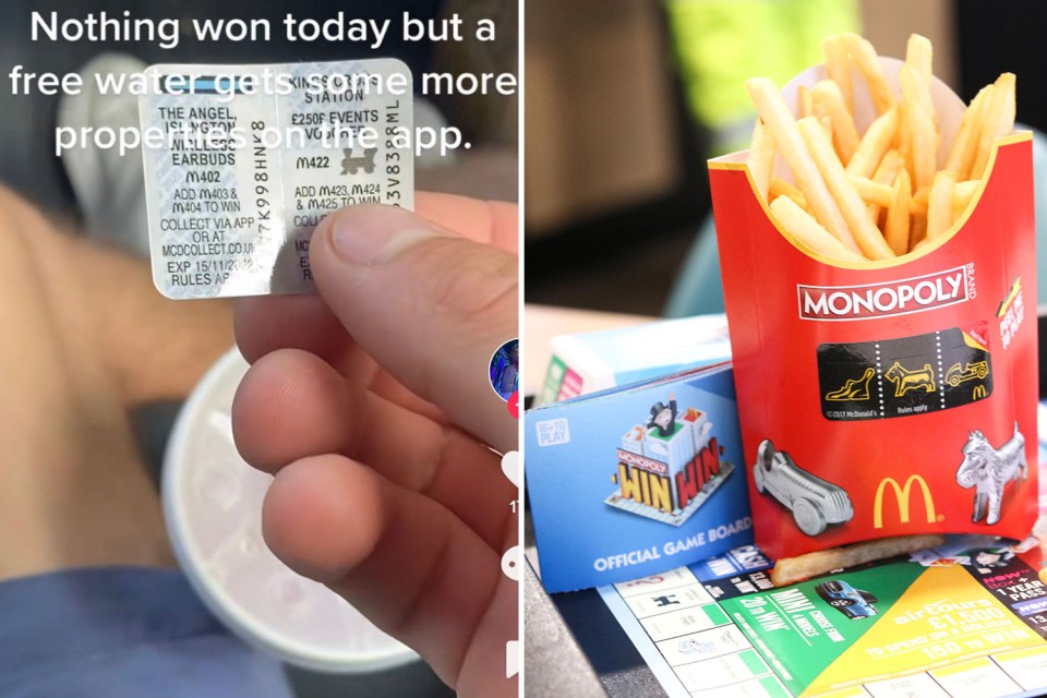 McDonald’s fans claim to get Monopoly stickers on free water