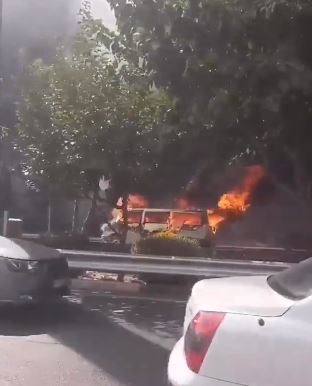 A 'morality police' van was reportedly set on fire in Tehran