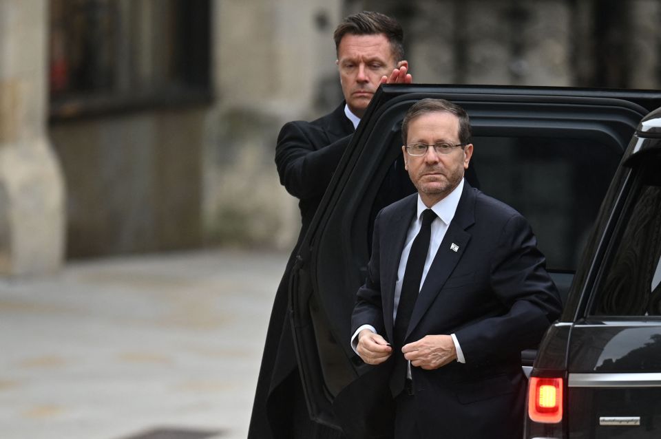 Isaac Herzog, president of Israel, arriving at the funeral