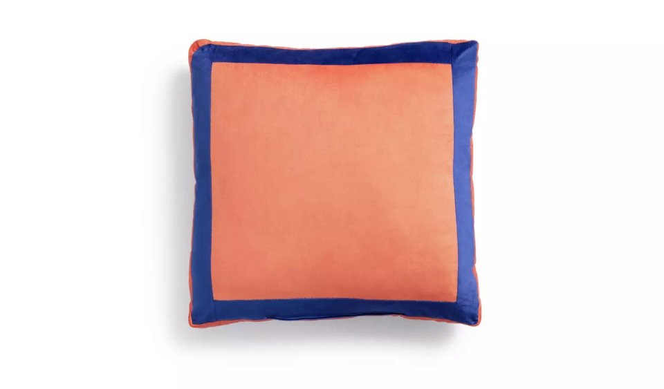 This comfortable Habitat velvet cushion is almost half price, YOU’RE sitting pretty with the Habitat velvet block orange cushion, down to £4.80 from £8.