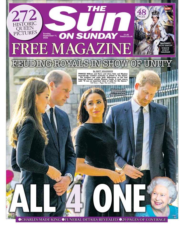 The Sun reported on the 'Fab Four' visiting tributes to Her Majesty outside Windsor Castle